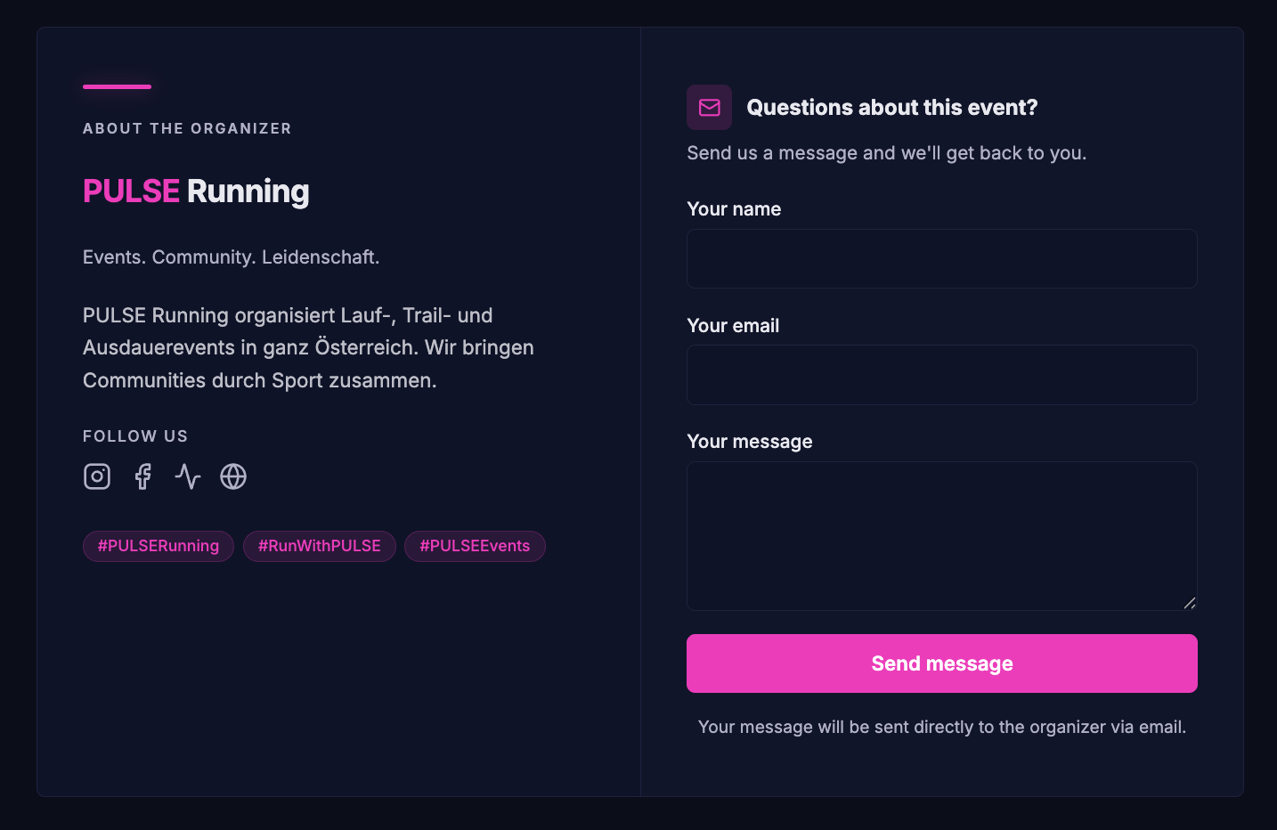 Organizer Section im Neon Theme