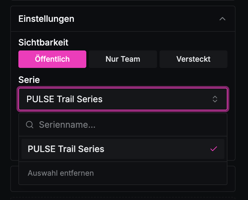 Serien-Suche im Event Creator