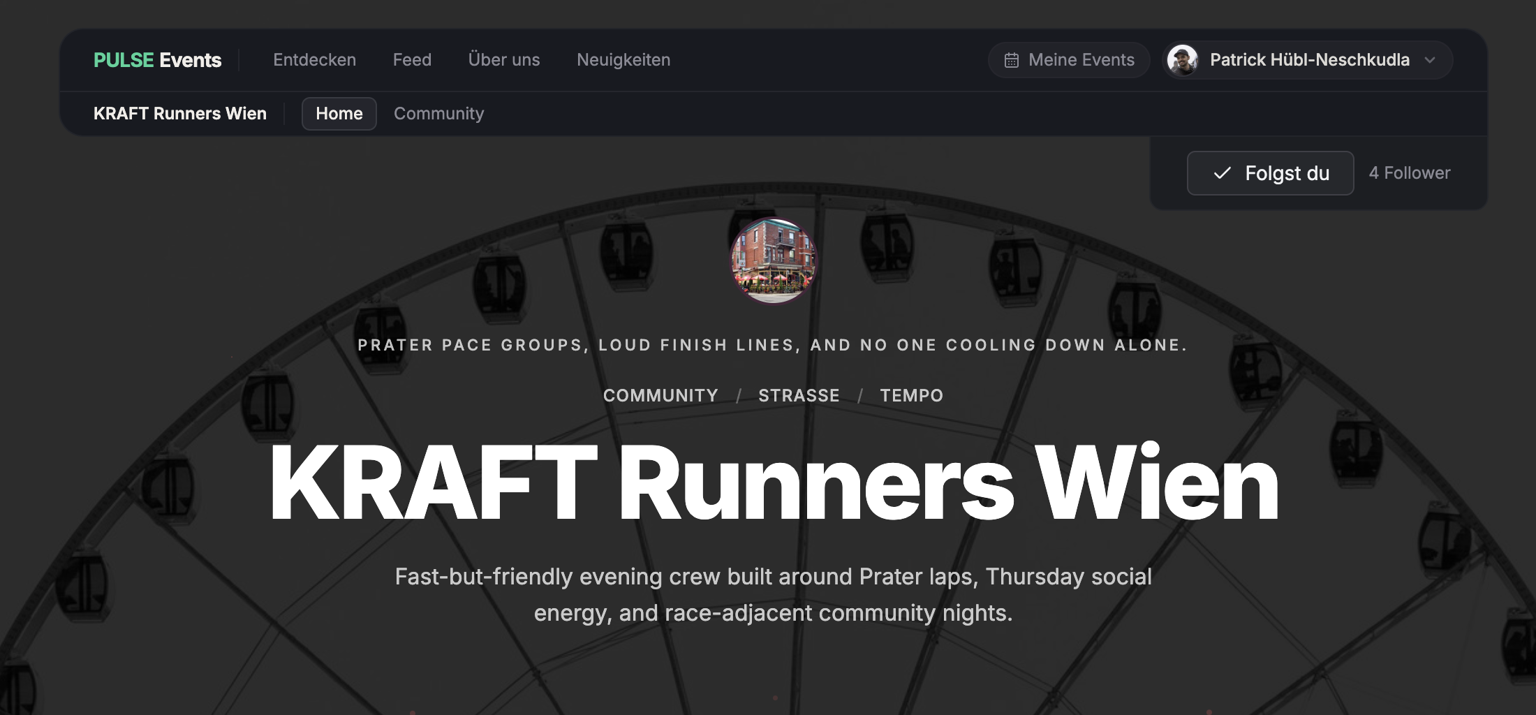 Club-Seite mit Folgen-Button