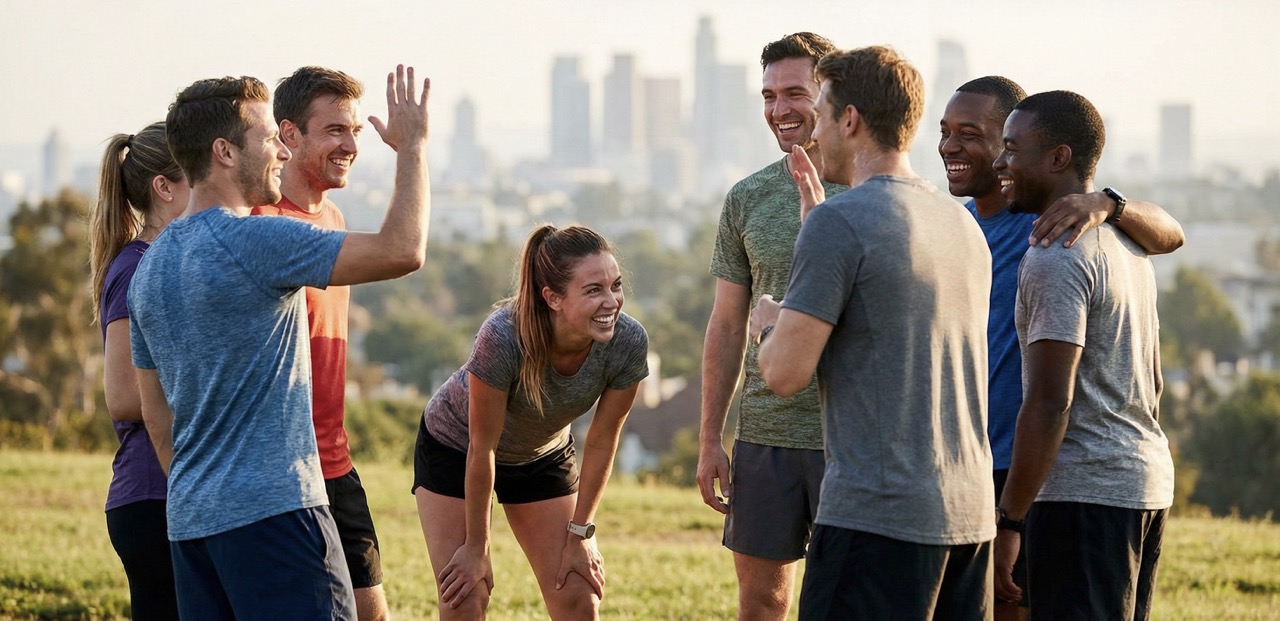 Runners high-fiving at a community run